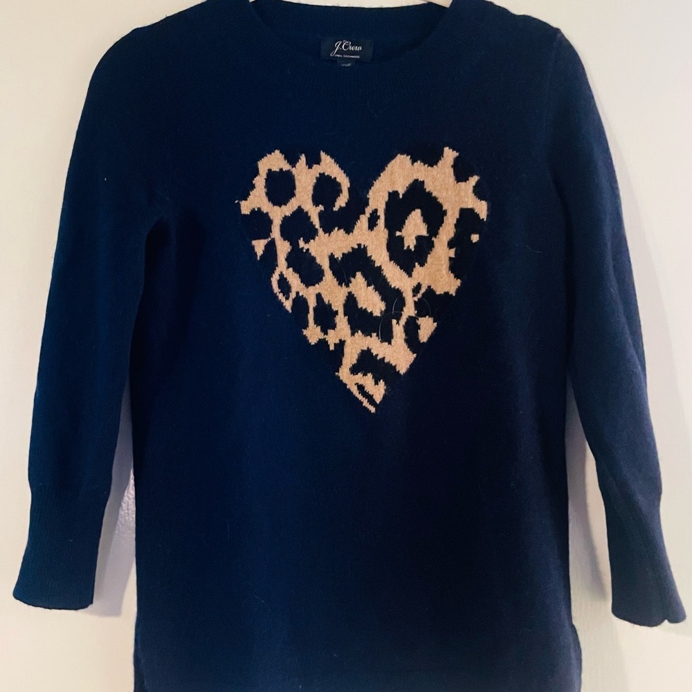 J. Crew Woman’s Navy Heart Cashmere Sweater